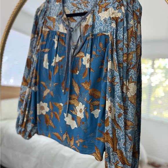 Ulla Johnson Blue and Brown Floral Blouse size 4 - Picture 3 of 8